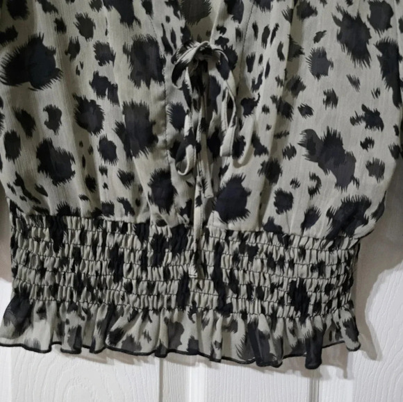 Isabella Rodriguez Sheer Smocked Cheetah Print Tie Front Cropped Blouse, EUC! - Picture 7 of 11